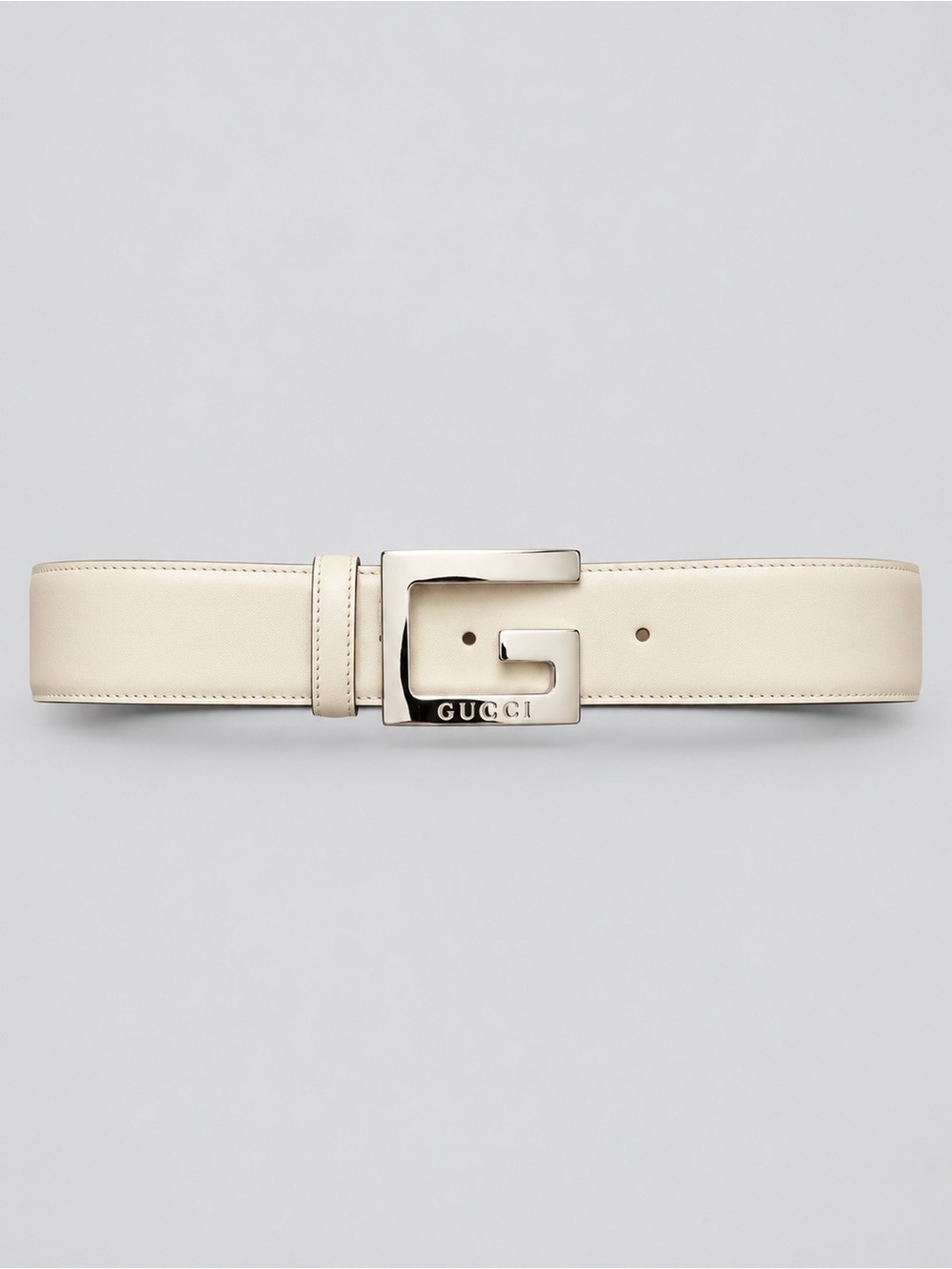 Rare Vintage Authentic Tom Ford Era Gucci White Leather G Buckle Belt 65/26